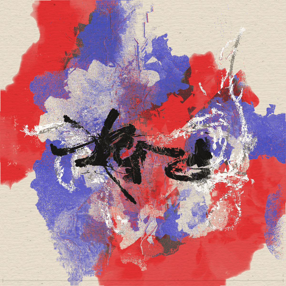 抽象墨水 #002 — 8 筆觸 6 Flow 的多層位移